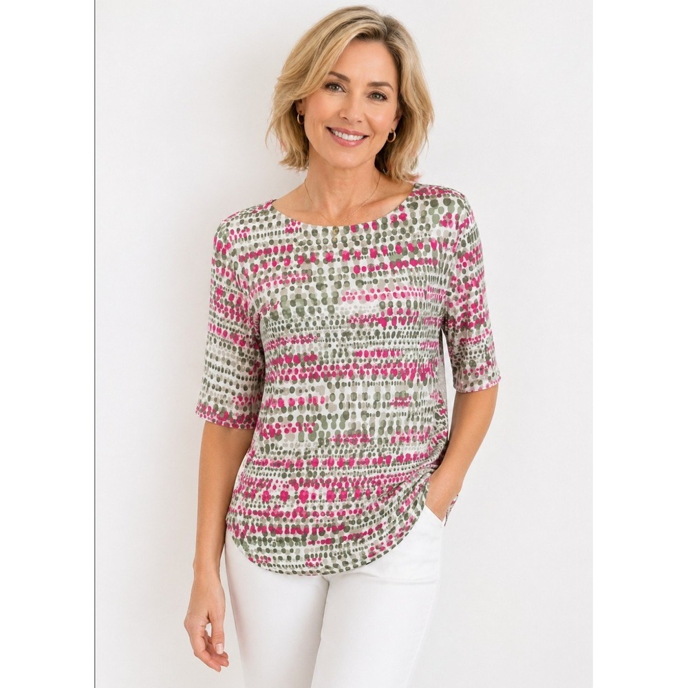 Chico's Drops Of Rain Sadie Boat Neck Button Elbow Sleeve Knit Top S ( 1 ) NEW